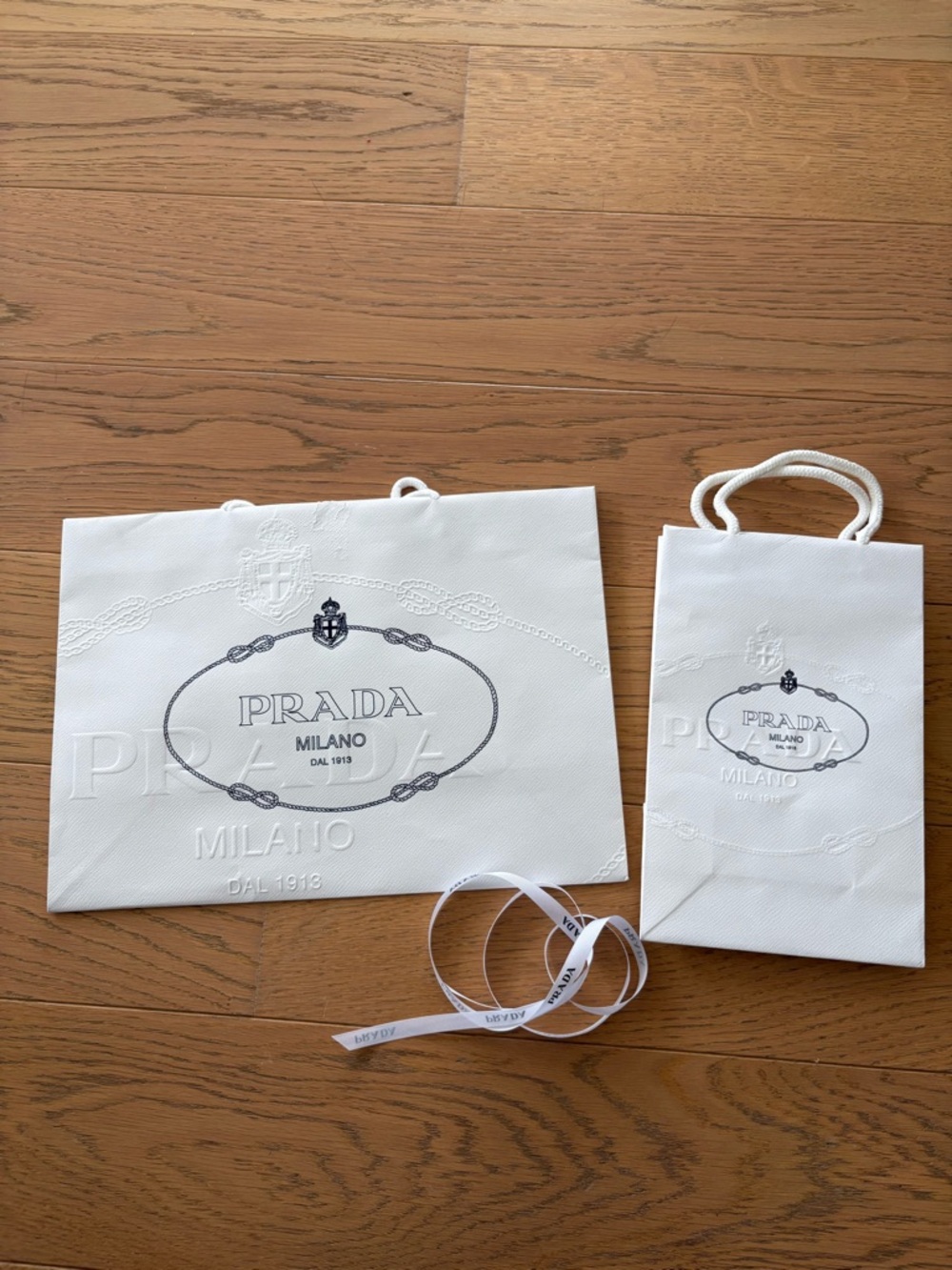 Prada Milano White Embossed Shopping Bag Set